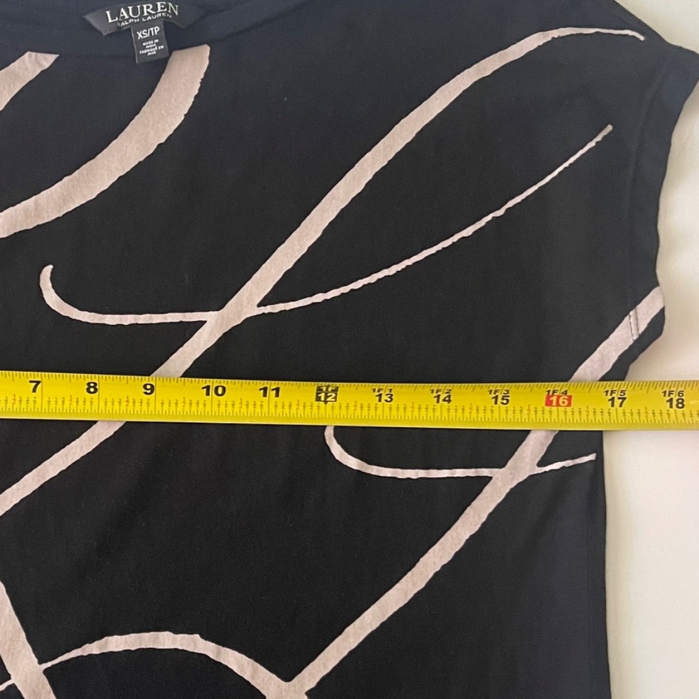 Lauren Ralph Lauren Top, short sleeve, black,cream colored "RLL" design.  XS - Picture 3 of 4